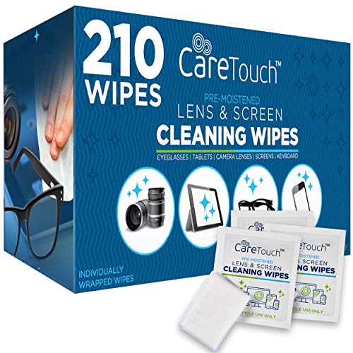 Product Cover Care Touch Lens Cleaning Wipes, Pre Moistened Cleansing Cloths Great for Eyeglasses, Tablets, Camera Lenses, Screens, Keyboards and Other Delicate Surfaces - 210 Individually Wrapped Wipes