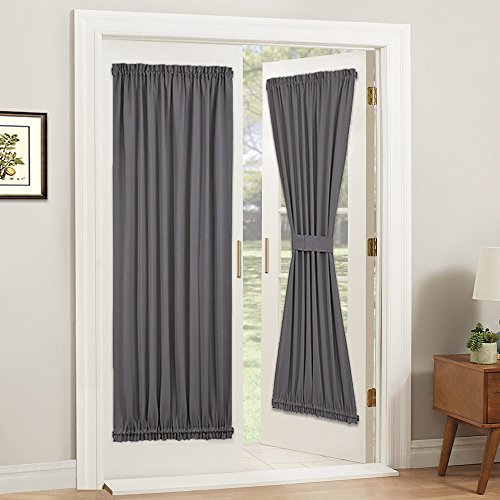 Product Cover PONY DANCE Gray Door Curtain - Thermal Insulated Rod Pocket Blackout Privacy French Door Panel for Patio Sliding Window with Bonus Tieback, 54 inch Wide by 72 inch Long, Grey, 1 PC