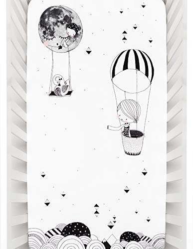 Product Cover Rookie Humans 100% Cotton Sateen Fitted Crib Sheet: Frieda & the Balloon, Modern Nursery, Use as a Photo Background for Your Baby Pictures. Standard Crib Size (52 x 28 inches) (standard cotton sateen)