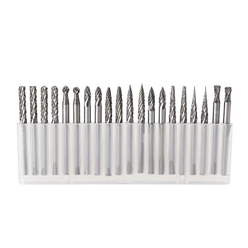 Product Cover YUFUTOL 20pcs Solid Carbide Burr Set 0.118''（3mm）shank Tungsten Carbide Rotary Files Burrs with 3mm Cutting Head diameter Fits Most Rotary Drill Die Grinder for Woodworking,Engraving,Drilling,Carving