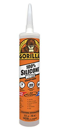 Product Cover Gorilla White 100 Percent Silicone Sealant Caulk, Waterproof and Mold & Mildew Resistant, 10 ounce Cartridge, White, (Pack of 1)