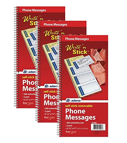 Product Cover Adams Write N Stick Spiral Message Pad 200 Carbonless Duplicate Sets Per Pad 5.25 x 11 Inches White Yellow Pack Of 3