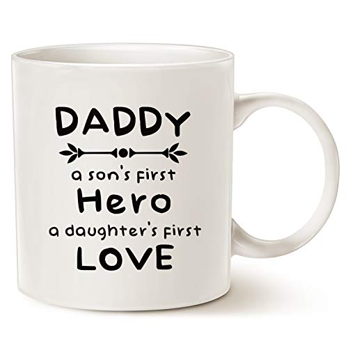 Product Cover MAUAG Fathers Day Gifts Unique Christmas Gifts Dad Coffee Mug, Daddy, A Son's First Hero, A Daughter's First Love Best Father's Day Gifts Cup, White 11 Oz