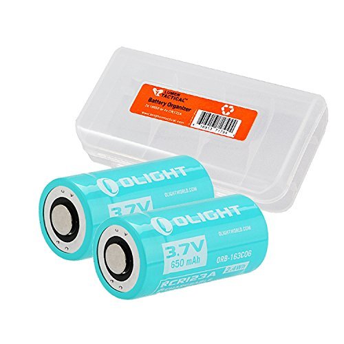 Product Cover Olight 650mAh 3.7V 163C06 Battery (Pair) for Olight S10R III and H1R Flashlights plus LumenTac Organizer