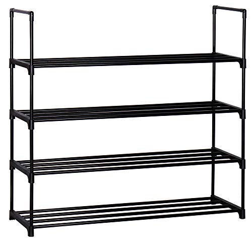 Product Cover Function Home 4-Tier Shoe Rack DIY Shoe Rack Tower Metal Storage Rack 20 Pairs Shoes Organizer Stackable Shoe Shelves Metal Shoe Stand for Entryway Closet in Black