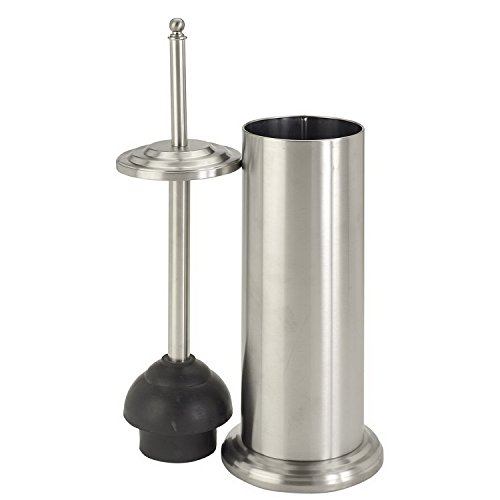 Product Cover Bath Bliss Cylinder Free Standing Toilet Plunger & Holder, Water & Rust Resistant, Decorative, Stainless Steel