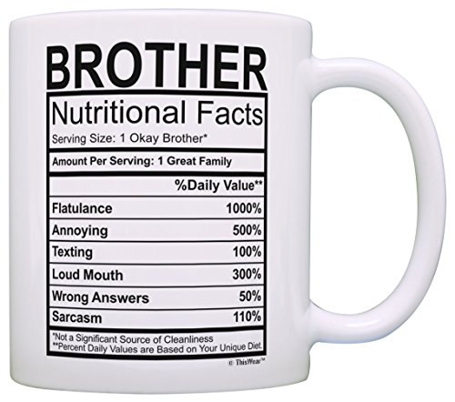 Product Cover Graduation Gifts for Brother Nutritional Facts Label Funny Gifts for Brother Gag Gift Coffee Mug Tea Cup White