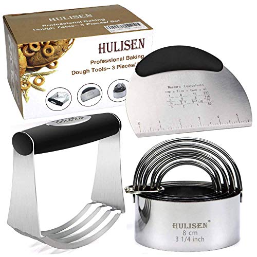 Product Cover HULISEN Stainless Steel Pastry Scraper, Dough Blender & Biscuit Cutter Set (3 Pieces/ Set), Heavy Duty & Durable with Ergonomic Rubber Grip, Professional Baking Dough Tools, Gift Package