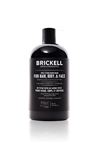 Product Cover Brickell Men's Rapid Wash, Natural and Organic 3 in 1 Body Wash Gel for Men, 16 Ounce, Spicy Citrus Scent
