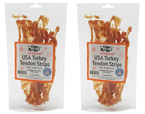 Product Cover 3oz GoGo Turkey Tendon Strips Dog Chew Treats Sourced and Made in The USA - 2 Pack