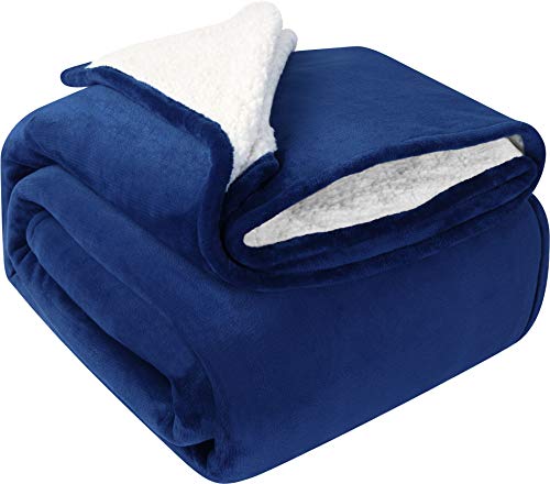 Product Cover Utopia Bedding Sherpa Bed Blanket Queen Size Navy Plush Throw Blanket Fleece Reversible Blanket for Bed and Couch