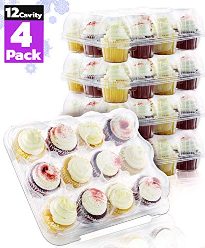 Product Cover Chefible Premium Plastic Disposable 12 Cupcake Carrier Container Box, High Dome, Extra Sturdy For Easy Transport! 4 Pack