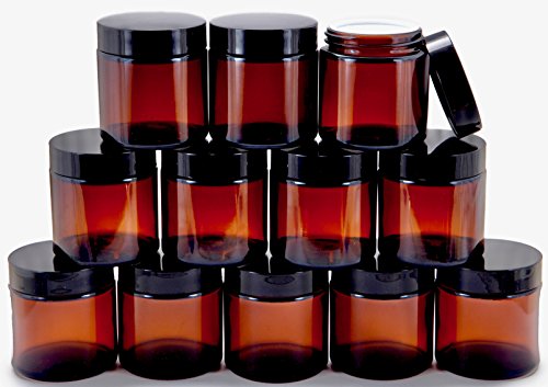 Product Cover Vivaplex, 12, Amber, 4 oz, Round Glass Jars, with Inner Liners and black Lids
