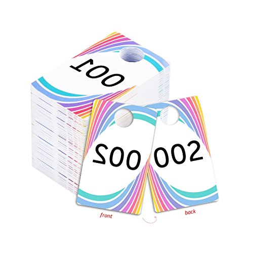 Product Cover Live Sale Plastic Tags, 001-999 Number Series, Reusable Normal and Reverse Mirror Image Hanger Cards, Select a Set of 100 Numbers, (001-100)