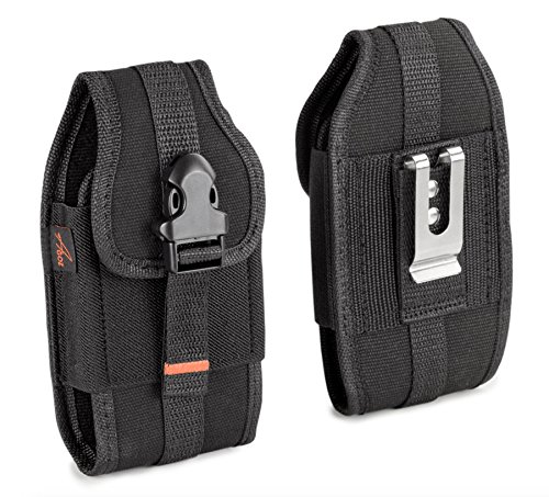 Product Cover AGOZ Vertical Belt Clip Case for CAT S60, S61, S48c, S41, S40, S50, S31, DEWALT Phone MD501, Heavy Duty Rugged Canvas Holster Pouch Cover with Metal Clip, Belt Loops, Card Slot & Front Buckle Clip