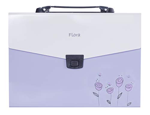 Product Cover Snail&Hawk 13-Pockets Poly Accordion Expanding-File-Folder with Handle and Tabs,A4 Size,Purple Flora