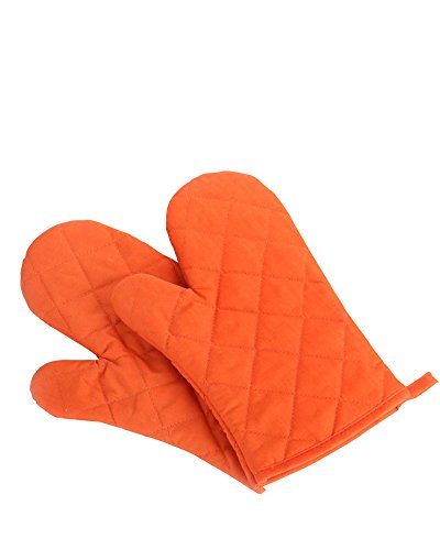 Product Cover Oven Mitts, Premium Heat Resistant Kitchen Gloves Cotton & Polyester Quilted Oversized Mittens, 1 Pair Orange