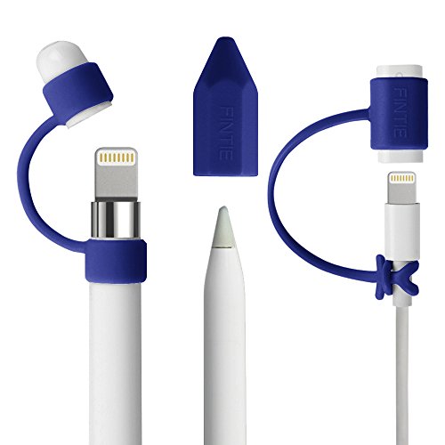 Product Cover Fintie 3 Pieces Bundle for Apple Pencil Cap Holder, Nib Cover, Charging Cable Adapter Tether for Apple Pencil 1st Generation, iPad 6th Gen Pencil, Navy