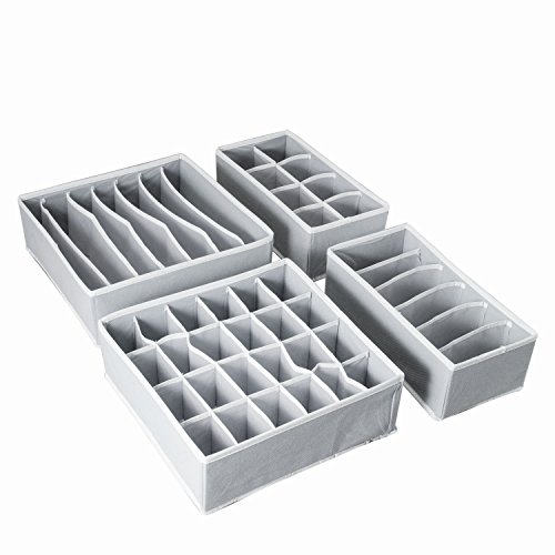 Product Cover AOTUNO Closet Underwear Organizer，Foldable Storage Box Drawer Divider Kit Set of 4 （Gray）