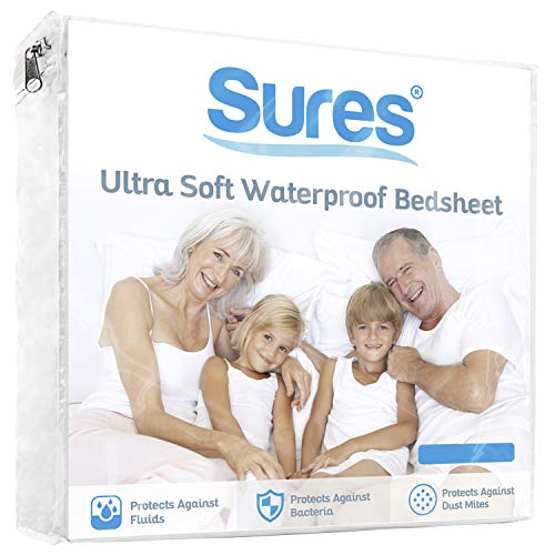 Product Cover Sures Waterproof Mattress Protector - Full Size Bedsheet - Fitted Machine Washable Bed Sheets - Hypoallergenic and Vinyl Free Bed Cover - Incontinence and Child Protection