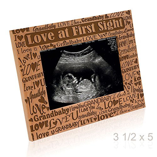 Product Cover KATE POSH - Love at First Sight - I Love You Grandbaby - Baby Sonogram Photo Frame - Engraved Natural Wood Picture Frame (3 1/2 x 5 Horizontal)