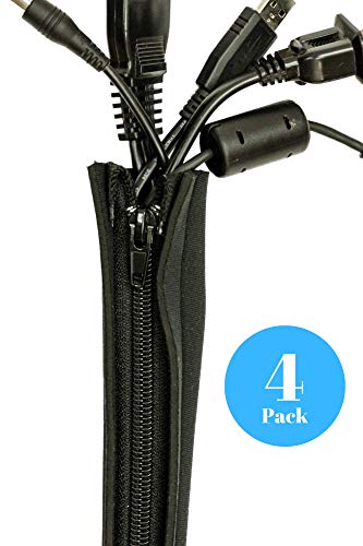 Product Cover Cable Sleeves - Cord Management - Wire Organizer - Wrap, Hider, Cover - 4 Sleeves - 20'' - Durable and Flexible Neoprene and Zipper - Best for Computers, TVs, Desks, Home, Office - Blue Key World