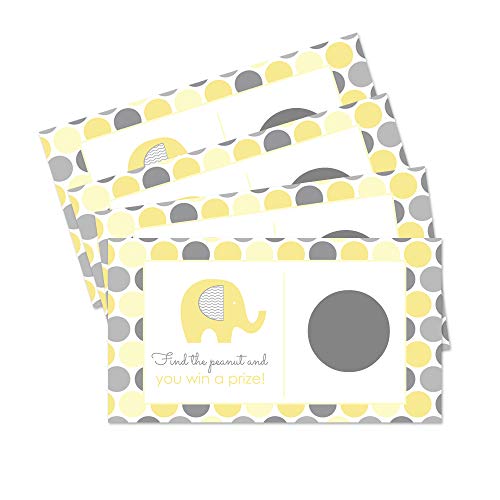 Product Cover Yellow Elephant Scratch Off Games for Baby Shower and Parties (Set of 28 Cards) Neutral Boy or Girl Little Peanut Theme