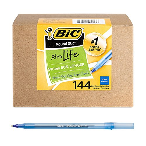 Product Cover BIC Round Stic Xtra Life Ballpoint Pen, Medium Point (1.0mm), Blue, 144-Count