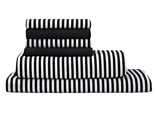 Product Cover Virah Bella Debra Valencia Awning Striped Sheets by Duke-Full Size-Black/White-6 Pc Set 2 Bonus Pillowcases!