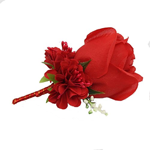 Product Cover WeddingBobDIY Boutonniere Buttonholes Groom Groomsman Best Man Rose Wedding Flowers Accessories Prom Suit Decoration Red
