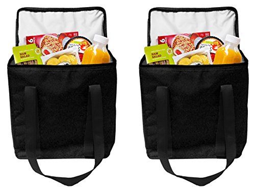 Product Cover Insulated Grocery Bags Reusable Heavy Duty Nylon Thermal Cooler Tote Leakproof with Zipper Closure Keeps Food Hot or Cold Great for Food Delivery Ubereats, Doordash, Grubhub (2 Pack) (Black)