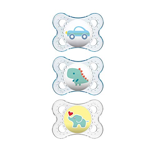 Product Cover MAM 1723-012-0-1  Clear 0-6 Months Pacifiers Value Pack (3 Pack), 0-6 Months Baby Boy Pacifiers, Best Pacifier for Breastfed Babies, Blue Turquoise & Yellow