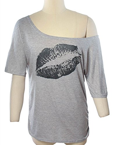 Product Cover Smile fish Women Casual Oversized Sexy Lips Print Off Shoulder T-Shirt