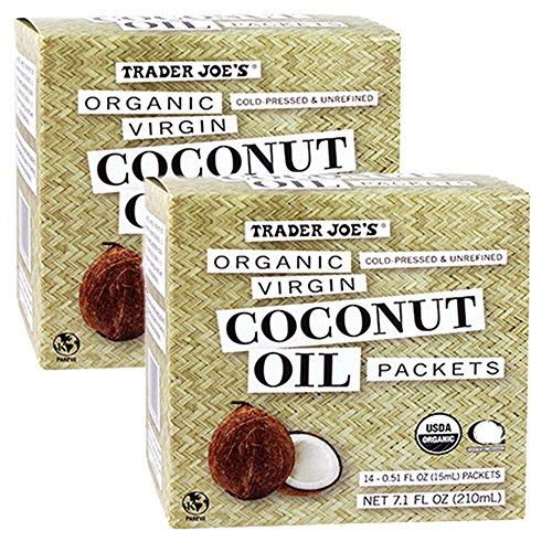 Product Cover Trader Joe's Organic Coconut Oil Packets, 2-Pack (28 packets) Virgin Coconut Oil. Essential Fatty Acid Supplement