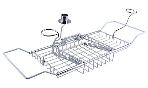 Product Cover Yontree Bathtub Tray Caddy Stainless Steel Expandable with Bathroom Wine Glass Racks Reading Holder (24-33) x3.3x7.9 Inches