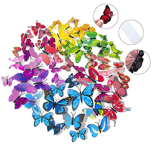 Product Cover 84 x PCS 3D Colorful Butterfly Wall Stickers DIY Art Decor Crafts for Nursery Classroom Offices Kids Girl Boy Baby Bedroom Bathroom Living Room Magnets and Glue Sticker Set