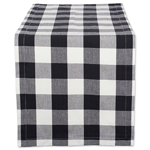 Product Cover DII Cotton Buffalo Check Table Runner for Family Dinners or Gatherings, Indoor or Outdoor Parties, Everyday Use (14x108, Seats 8-10 People), Black & White