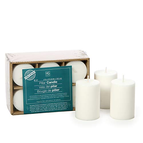 Product Cover Hosley 2x3 High Pillar Candles, Set of 6. White, Unscented. Bulk Buy, Using a Wax Blend. Ideal for Wedding, Emergency Lanterns, Spa, Aromatherapy, Party, Reiki, Candle Gardens O4