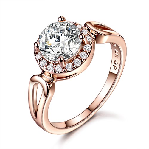 Product Cover GULICX Jewelry Rose-Gold Base CZ Round White Stone Women Gorgeous Ring