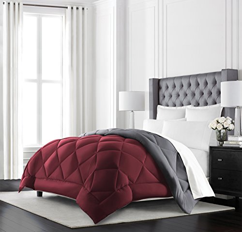 Product Cover Beckham Hotel Collection Goose Down Alternative Reversible Comforter - All Season - Premium Quality Luxury Hypoallergenic Comforter - King/Cal King - Burgundy/Grey