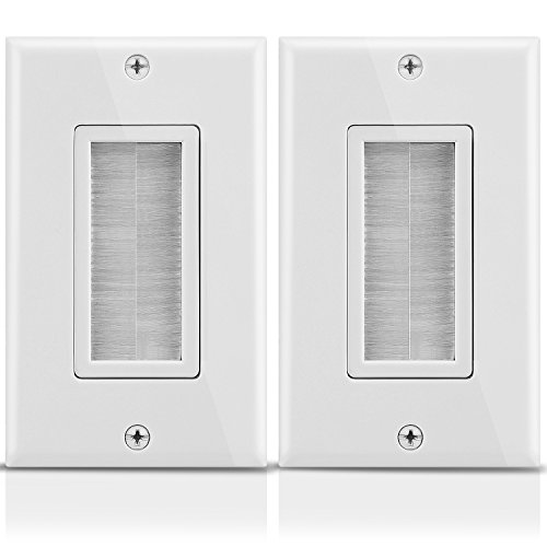 Product Cover Fosmon 1-Gang Wall Plate (2 Pack), Brush Style Opening Passthrough Low Voltage Cable Plate in-Wall Installation for Speaker Wires, Coaxial Cables, HDMI Cables, or Network-Phone Cables