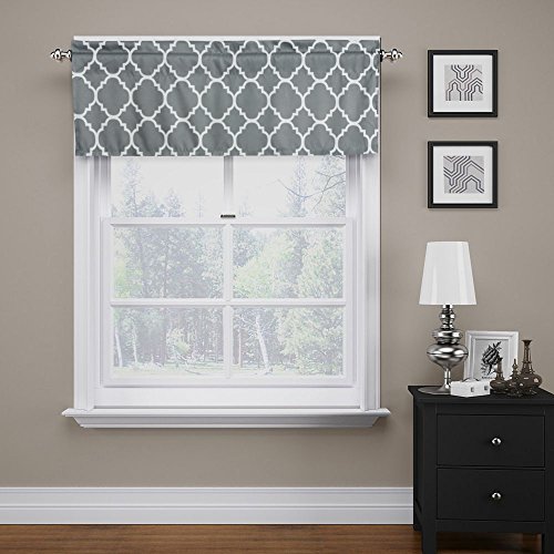 Product Cover Flamingo P Moroccan Valance Curtain Extra Wide and Short Window Treatment for for Kitchen Living Dining Room Bathroom Kids Girl Baby Nursery Bedroom (Gray - 52