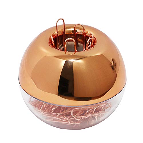 Product Cover MultiBey NE0600607 Light Luxury Fashion Paper Clips, Rose Gold Edition, in Round Paper Clip Holder with Magnetic Lid, 28 mm, 100 Piece Per Box