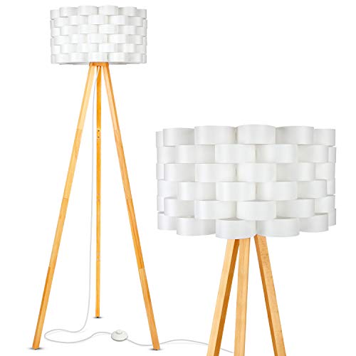 Product Cover Brightech Bijou LED Tripod Floor Lamp Contemporary Design for Modern Living Rooms - Soft, Ambient Lighting, Tall Standing Easel Survey Lamp for Bedroom, Family Room, or Office - Natural Wood Color