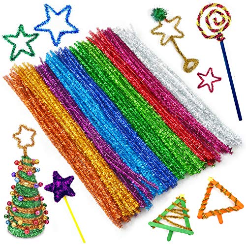 Product Cover Dr.Pink 200 PCS DIY Multicolor Glitter Creative Arts Chenille Stem Class Pack Pipe Cleaners,6 mm x 12 Inch