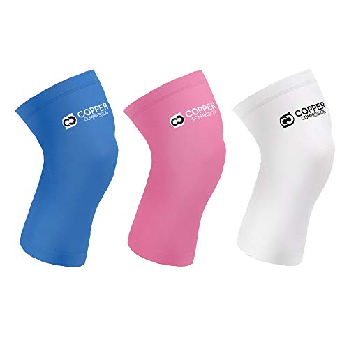 Product Cover Copper Compression New Colored Knee Sleeve - Guaranteed Best Copper + Zinc Knee Brace with Infused Fit. for Men + Women. Wear to Support Stiff + Sore Muscles + Joints. Tendonitis (Large White)