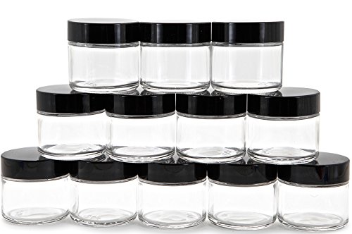 Product Cover Vivaplex, 12, Clear, 2 oz, Round Glass Jars, with Inner Liners and black Lids