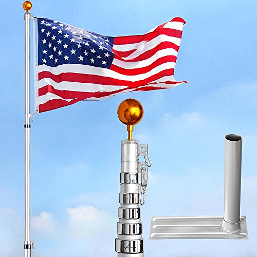 Product Cover Yeshom 30ft Telescopic 16 Gauge Aluminum Flagpole Tire Mount Stand Kit 3'x5' US Flag Ball Pole Top Fly 2 Flags