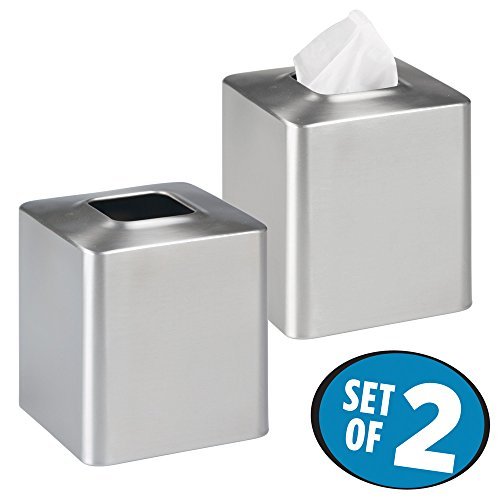 Product Cover mDesign Facial Tissue Box Cover/Holder for Bathroom Vanity Countertops - Pack of 2, Brushed Stainless Steel