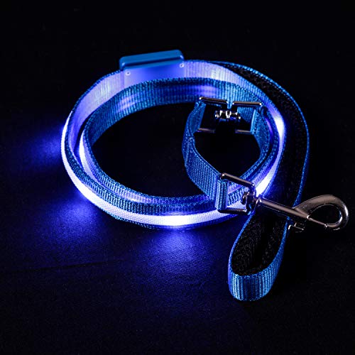 Product Cover Blazin' Safety LED Dog Leash - USB Rechargeable Flashing Light, 4 Ft, Water Resistant - Lightweight (S, Blue)